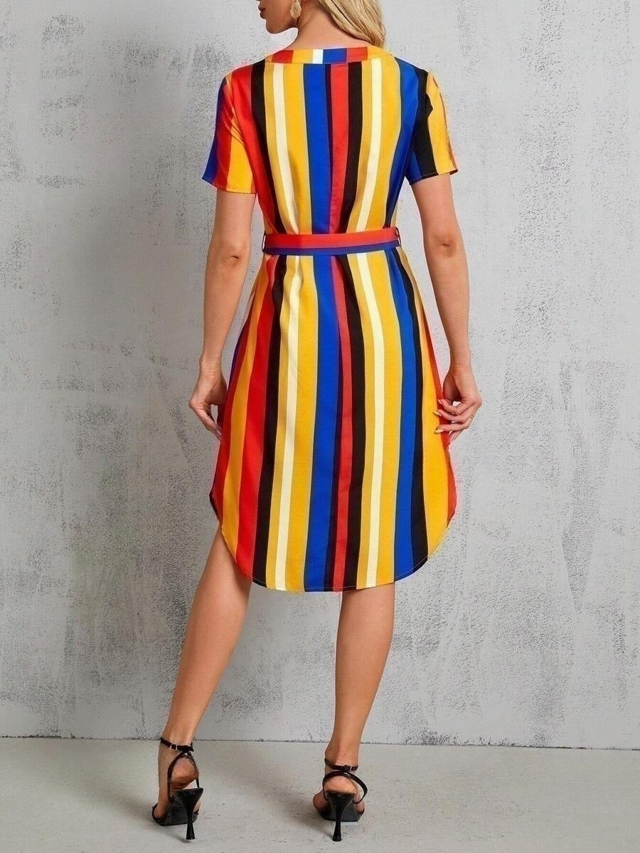 Women Fashion Casual Printed V-Neck Dress