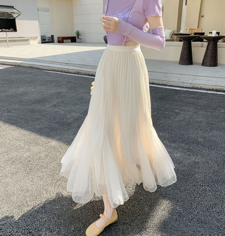 Falda de malla plisada irregular de color sólido elegante y sexy para mujer