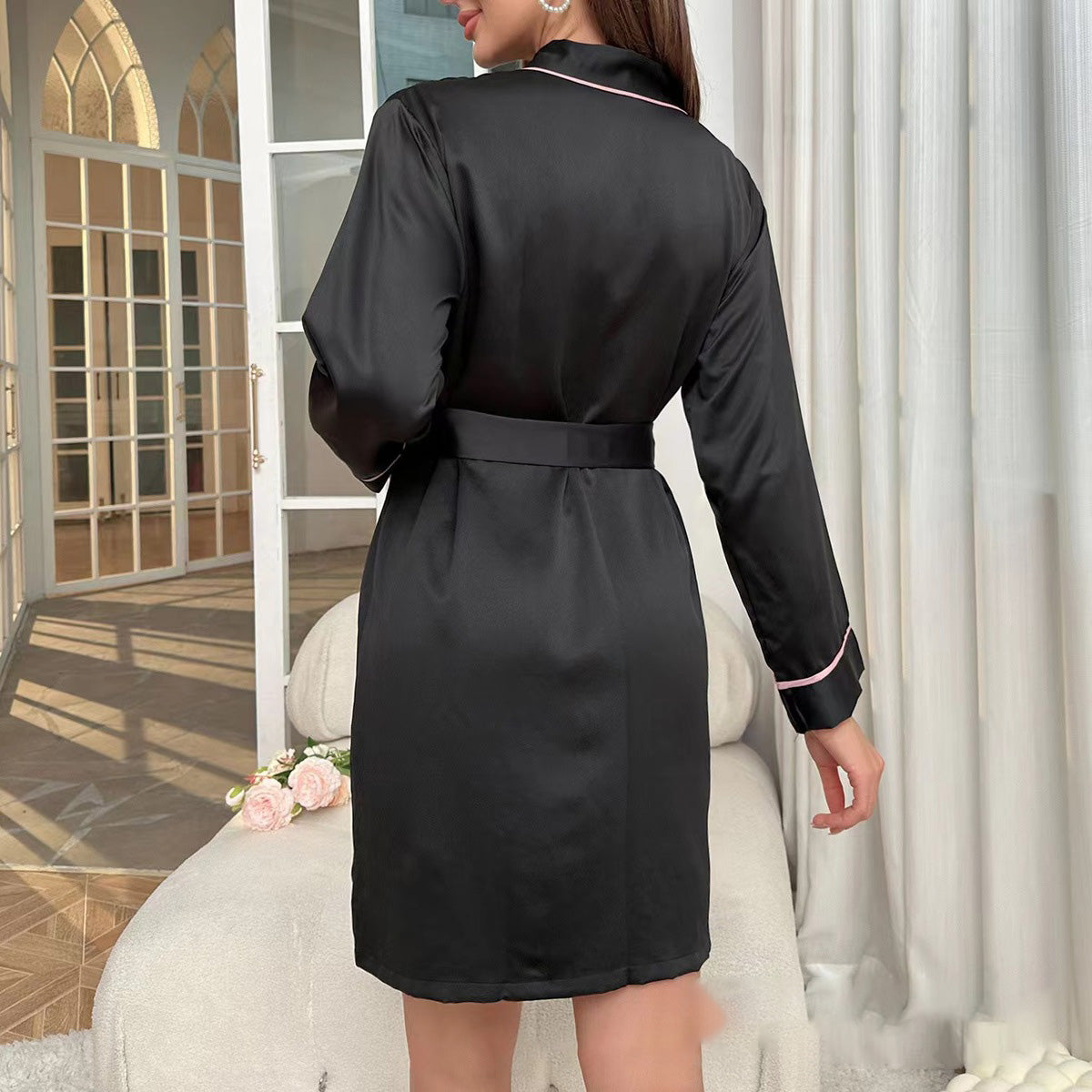 Women Fashion Casual Imitation Silk V-Neck Pajamas