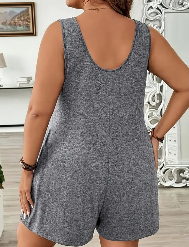 Combinaison décontractée sans manches grande taille pour femme en élasthanne