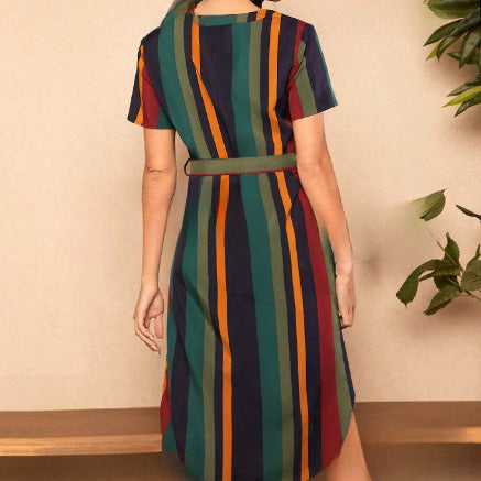 Vestido casual con cuello en V y estampado para mujer