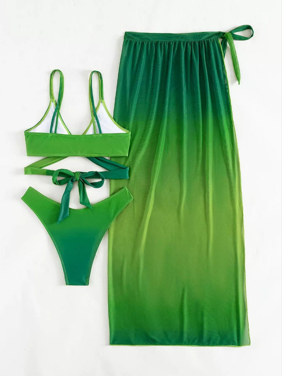 Traje de baño bikini verde degradado sexy de moda para mujer