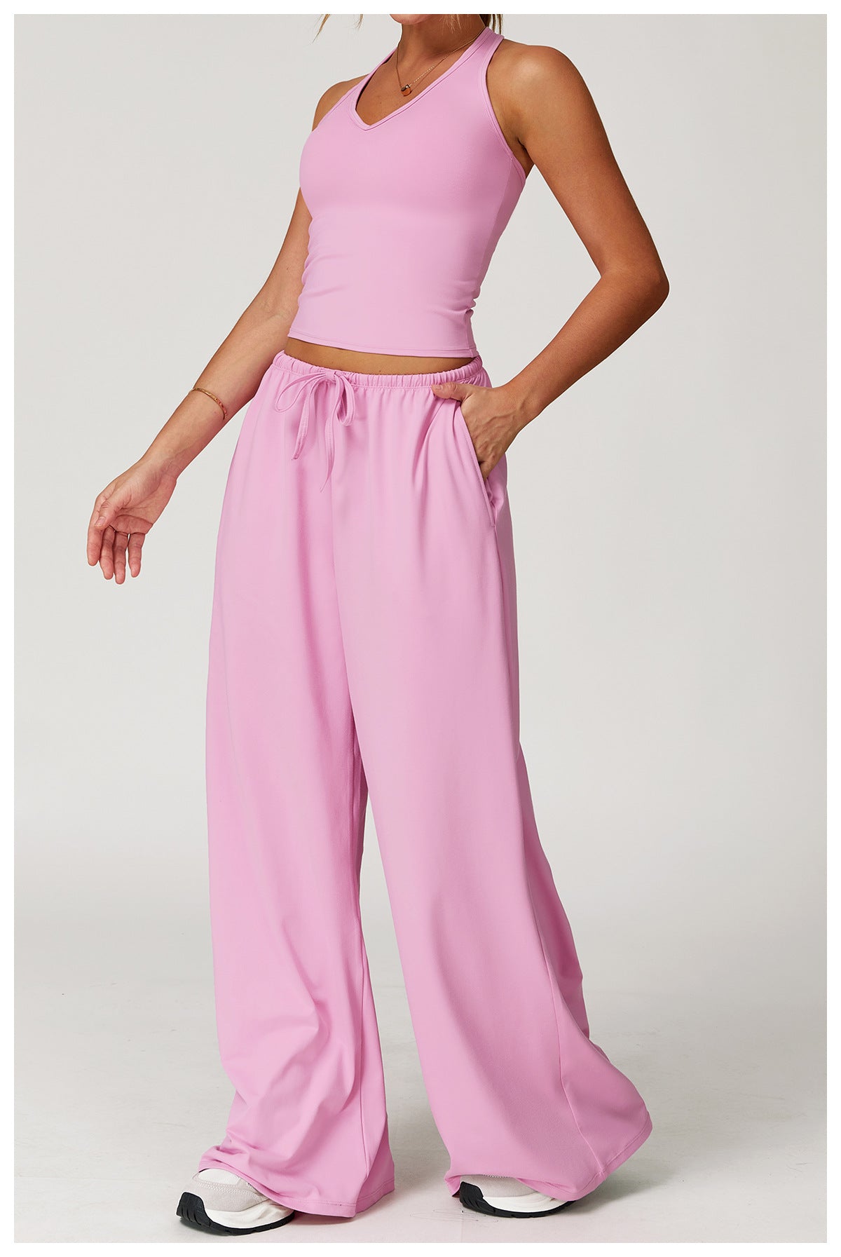 Pantalones casuales anchos de pierna ancha con cordón para mujer