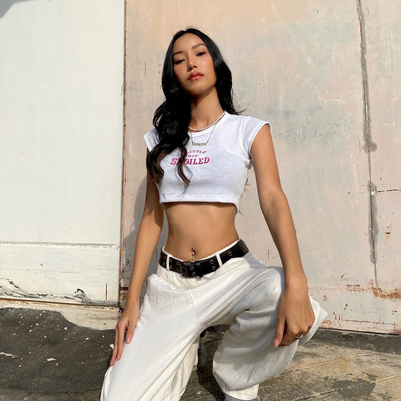 Women’s Fashion Sexy Embroidered Letter T-Shirt