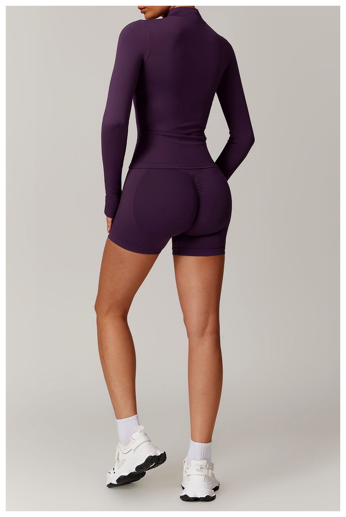 Women Fashion Solid Color Zipper Jacket & Shorts Set