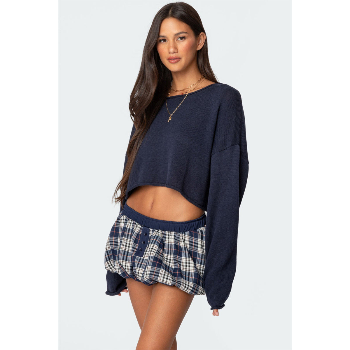 Women Fashion Sexy Plaid Buckle Skirt - Short Street Style Fabric