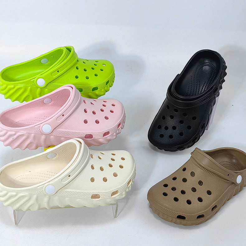 Zapatos casuales de suela gruesa con agujeros antideslizantes y colores contrastantes para mujer