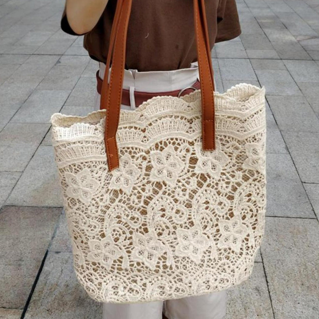 Bolso de mano informal de encaje bohemio para mujer, de gran capacidad