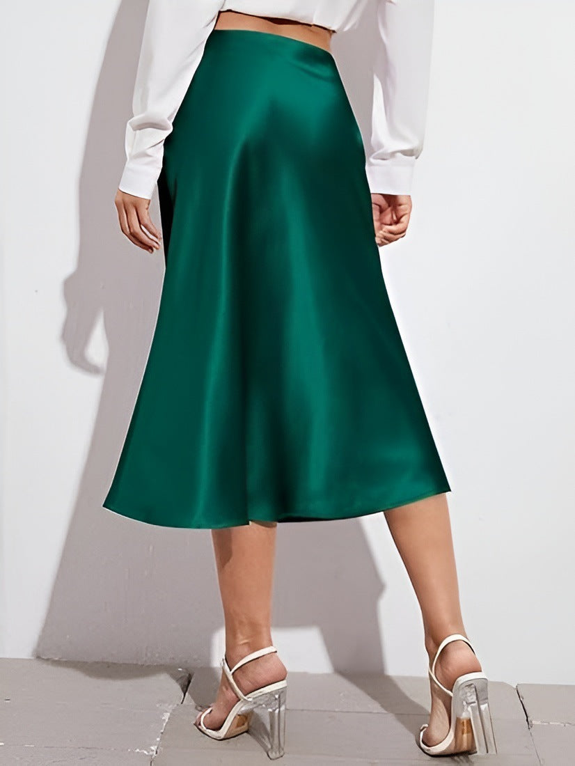 Women Fashion Elegant Solid Color Satin Fishtail Skirt