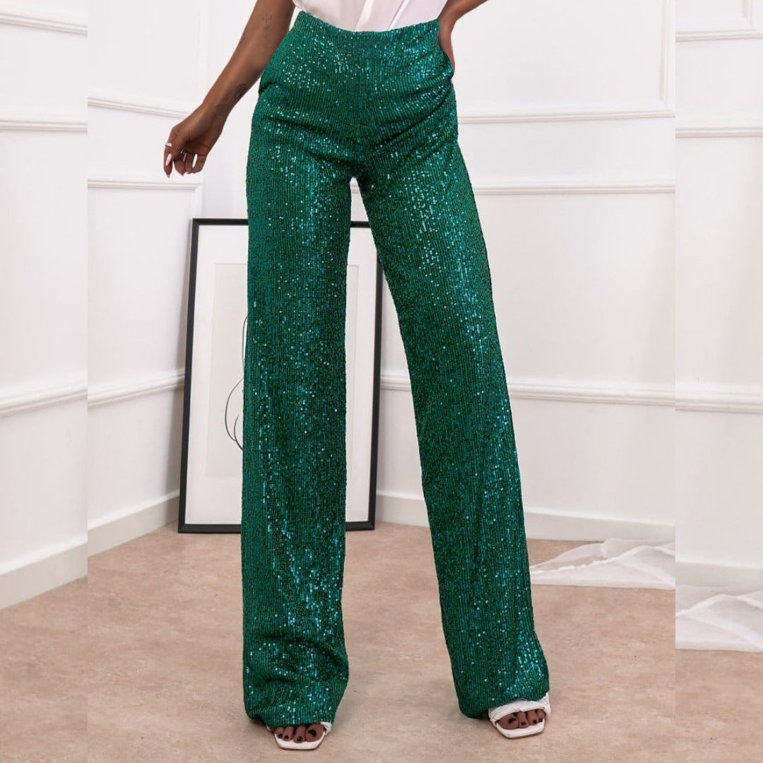 Pantalones casuales ajustados con lentejuelas a la moda para mujer
