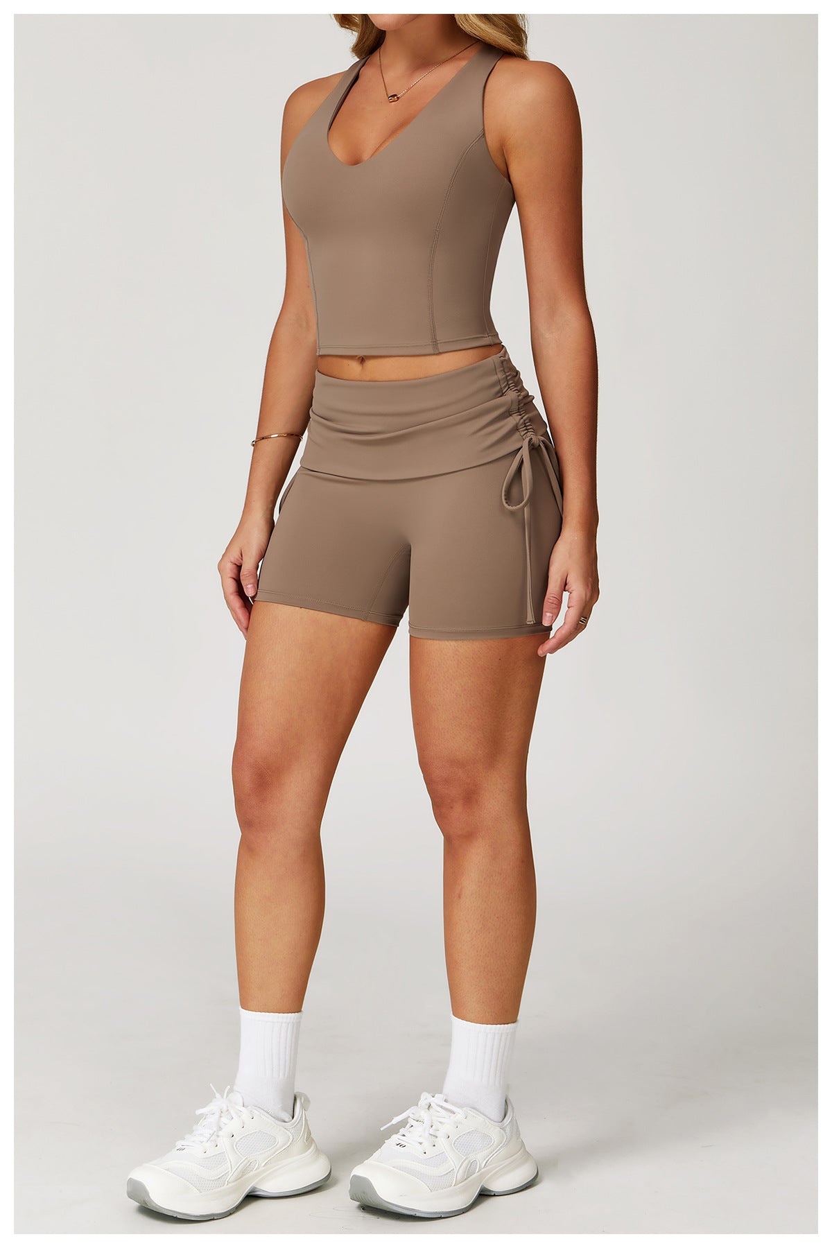 Short de yoga décontracté de couleur unie pour femme