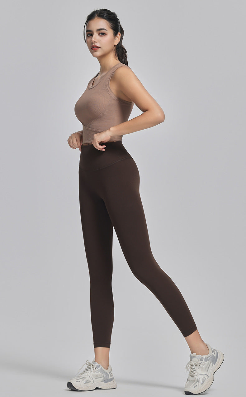Leggings de yoga taille haute sans coutures pour femmes, couleur unie, coupe slim, vêtements de sport