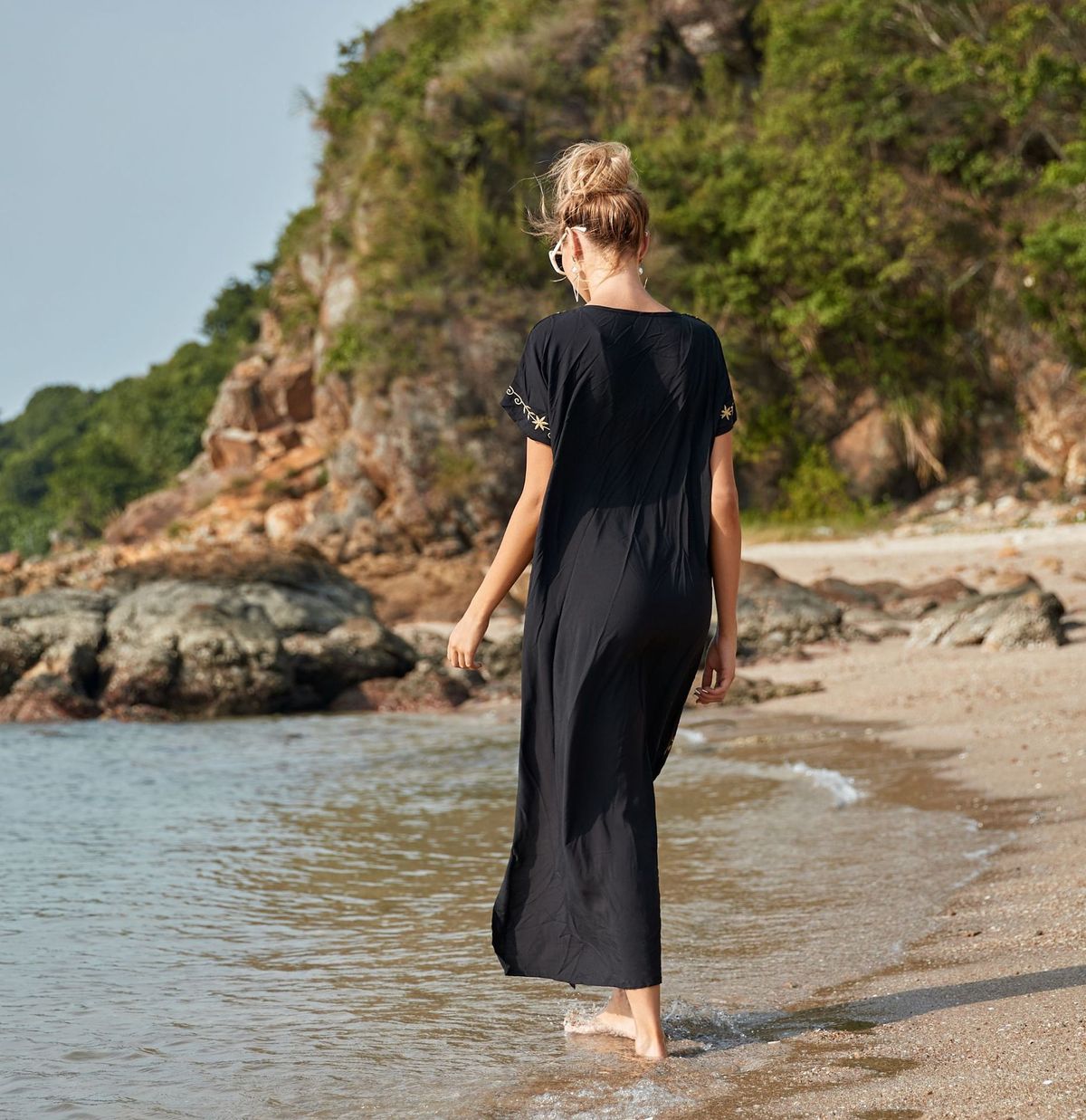 Vestido playero bohemio bordado para mujer, estilo vacaciones
