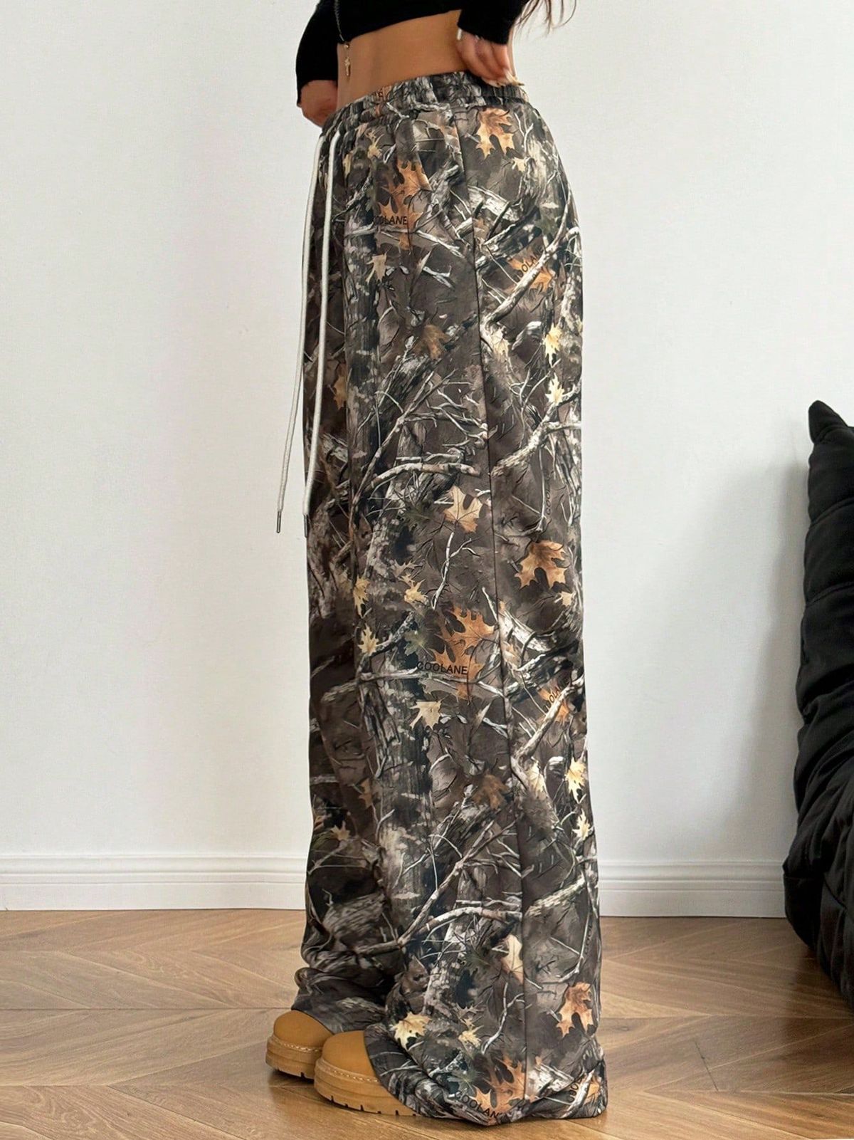 Pantalon large décontracté en coton et élasthanne pour femme, motif camouflage
