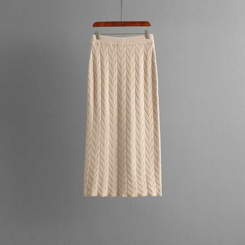 Ensemble pull et jupe en tricot décontracté de couleur unie pour femme