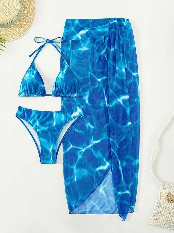 Ensemble bikini sexy à col licou tie-dye pour femme