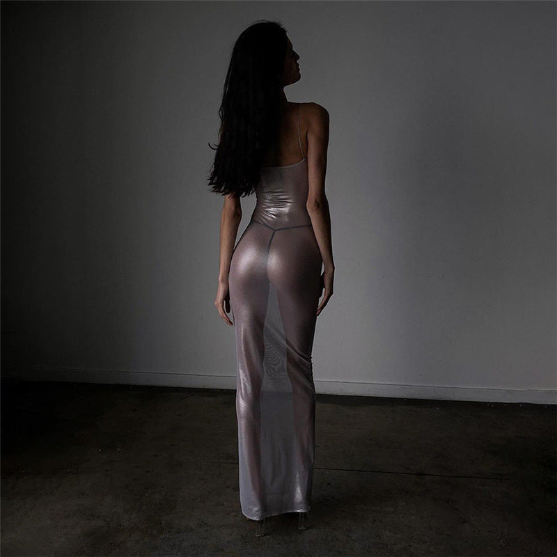 Women Fashion Sexy Perspective Spaghetti Strap Tight Dress