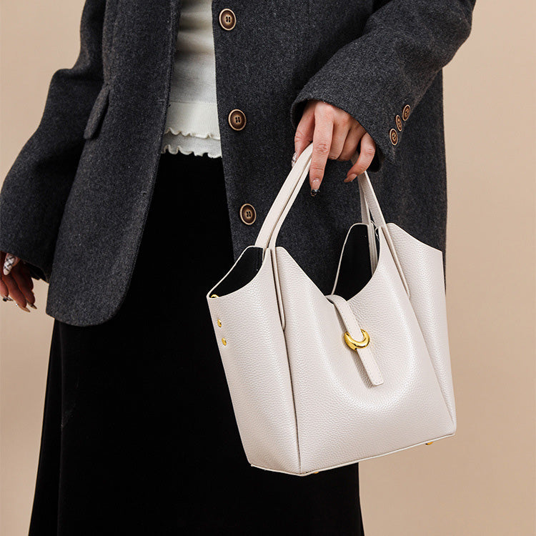 Sac à main décontracté en cuir à motif litchi de couleur unie pour femme
