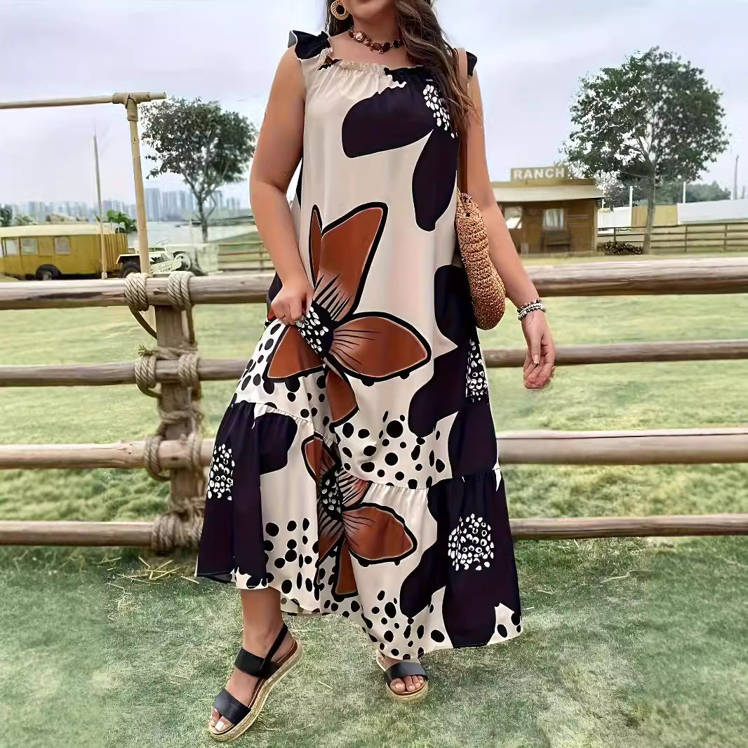 Robe décontractée sans manches à imprimé floral grande taille