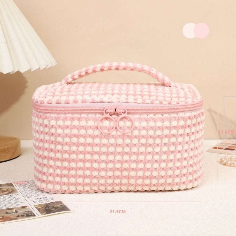 Fleece Plaid Cute Flip Wash Cosmetic Bag