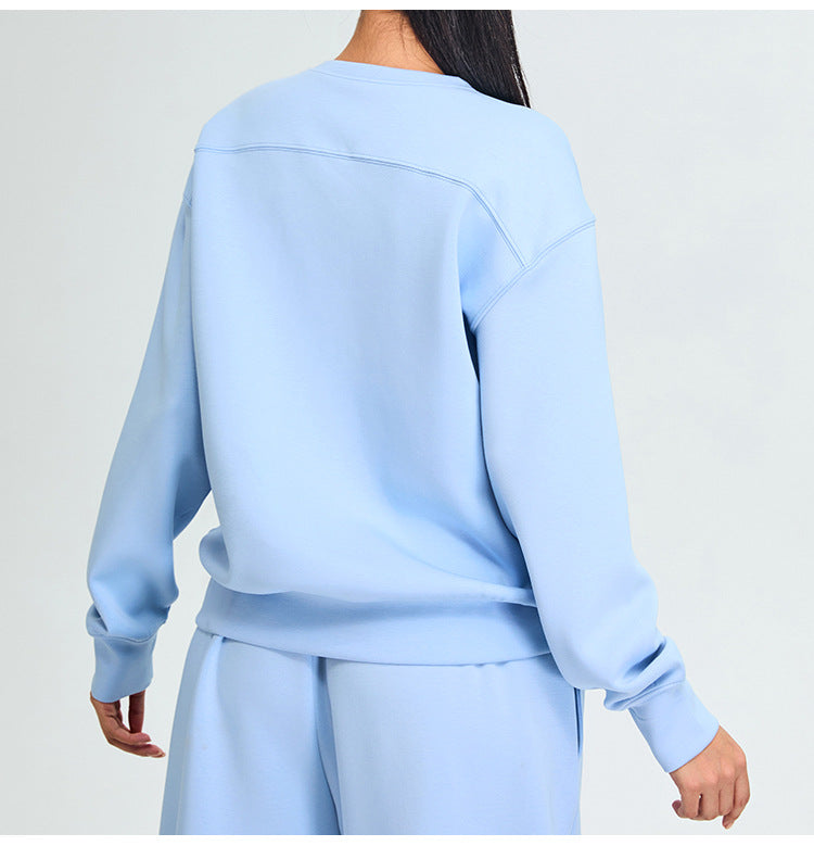 Sudadera informal sencilla de manga larga en color liso para mujer