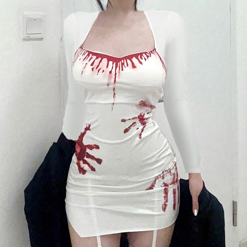 Robe moulante dos nu à imprimé palmiers et col licou pour femme