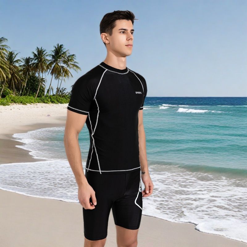 Men Casual Printed Short-Sleeve Swimming Trunks Set