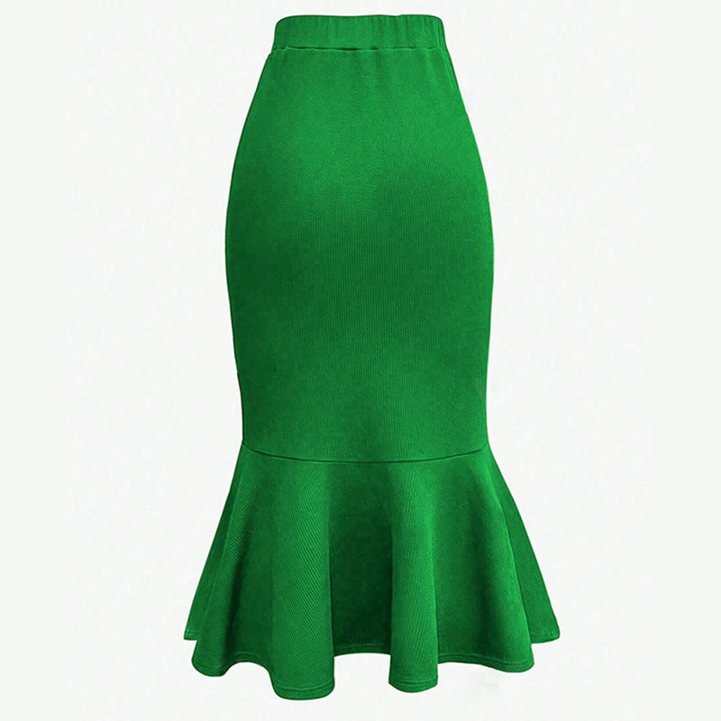 Women Casual Solid Color Pleated Fishtail Midi Skirt