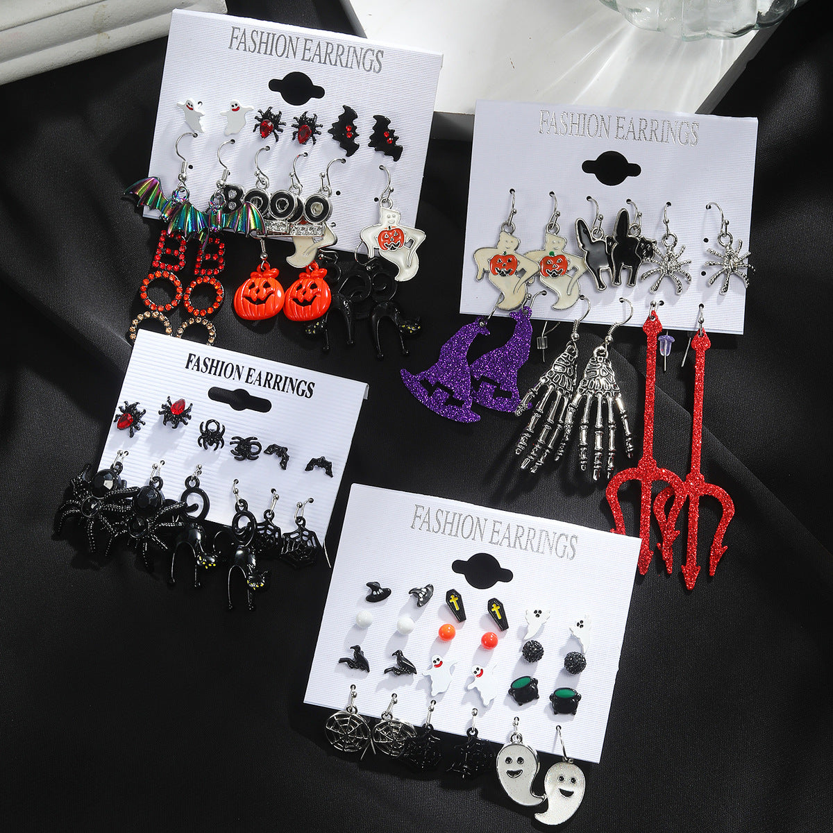 Halloween Ghost Bat Pumpkin Earrings Set Alloy Cartoon