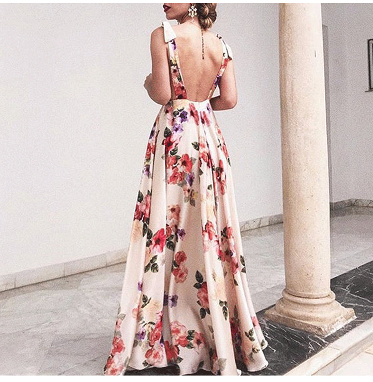 Elegante vestido sin mangas con cuello en V y estampado floral para mujer