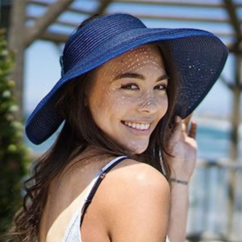 Women Fashion Casual Solid Color Straw Hat for Sun Protection