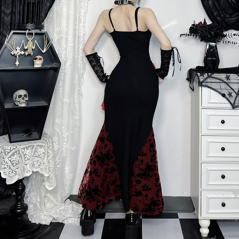 Robe sexy et élégante à bretelles spaghetti en dentelle style gothique pour femme