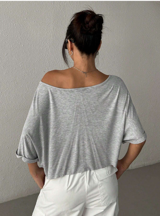 Camiseta informal de manga corta de color liso para mujer