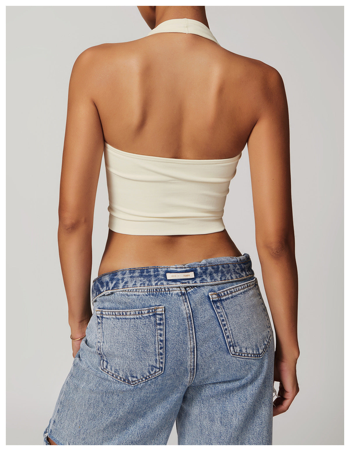 Soutien-gorge de sport sexy à col licou pour femme, couleur unie