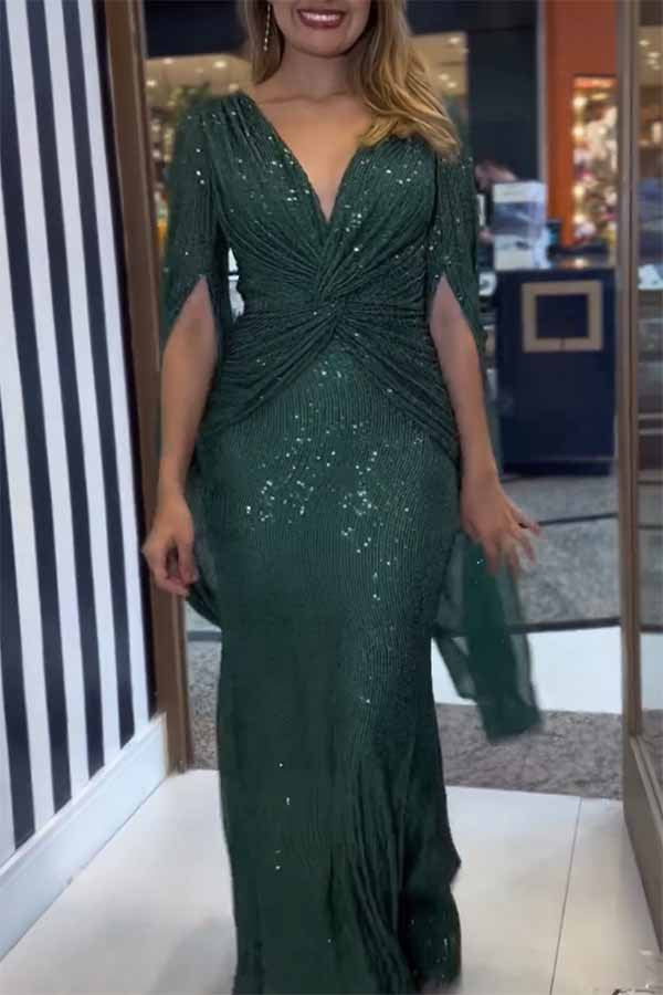 Women Fashion Elegant Solid Color Sequins Dress