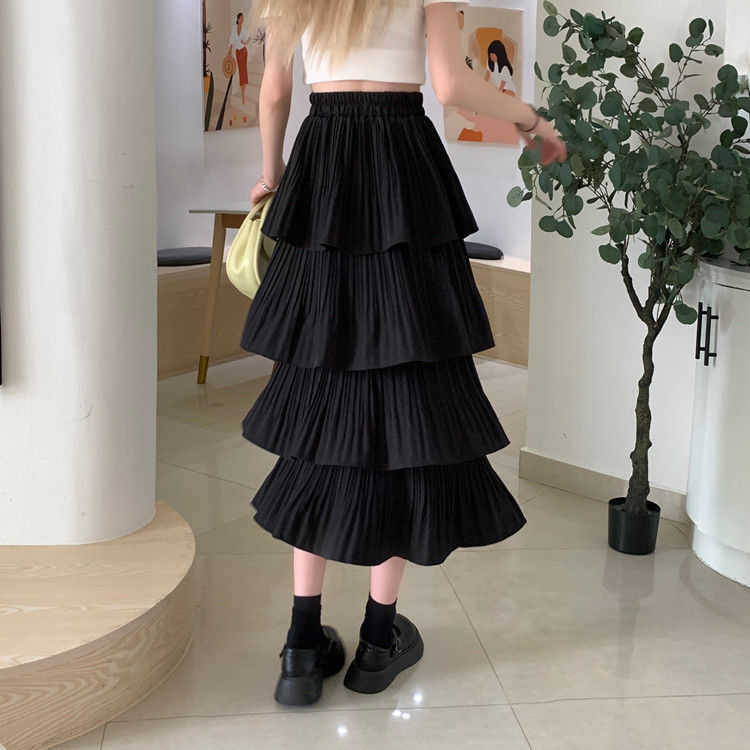 Women Casual Ruffle Chiffon High Waist Skirt Fashion