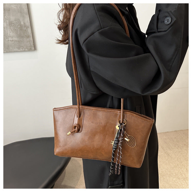 Bolso tote retro de gran capacidad con colgante para mujer, estilo urbano, de PU.