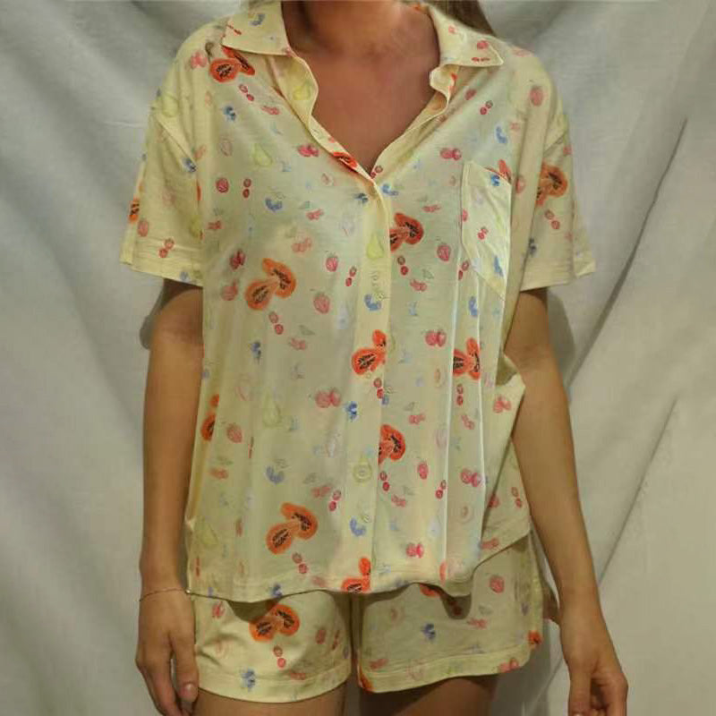 Women Casual Floral Printed Short-Sleeve Pajama Set