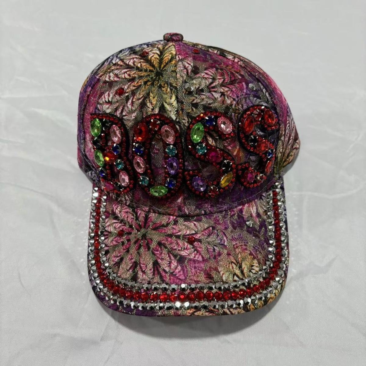 Gorra de béisbol informal con estampado de diamantes de imitación para mujer