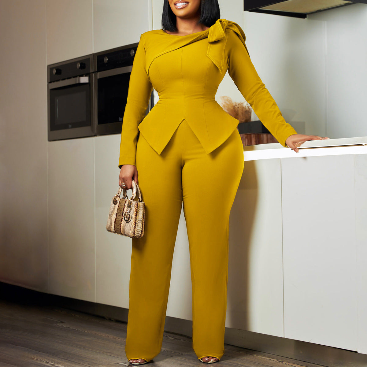 Women Fashion Elegant Solid Color Long Sleeve Set