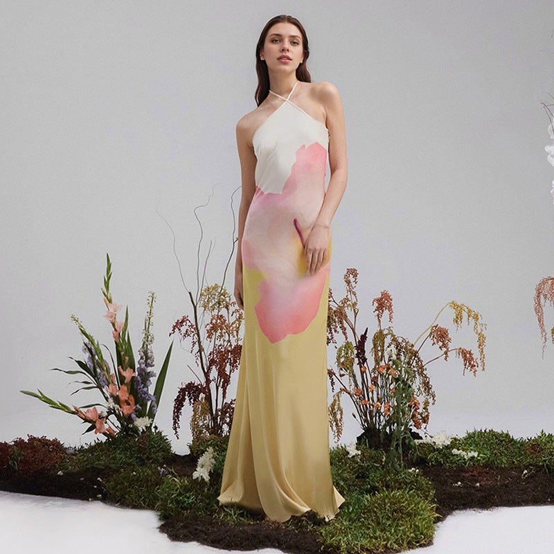 Robe moulante dos nu à imprimé floral pour femme