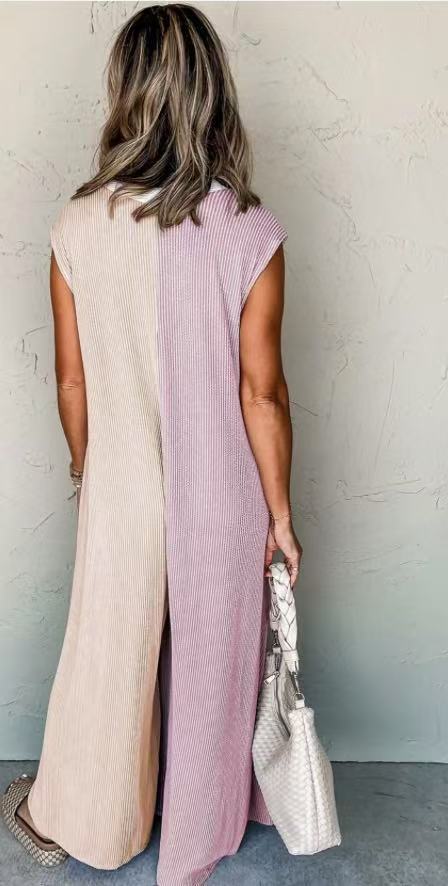 Women Fashion Casual Colorblock Sleeveless Jumpsuit