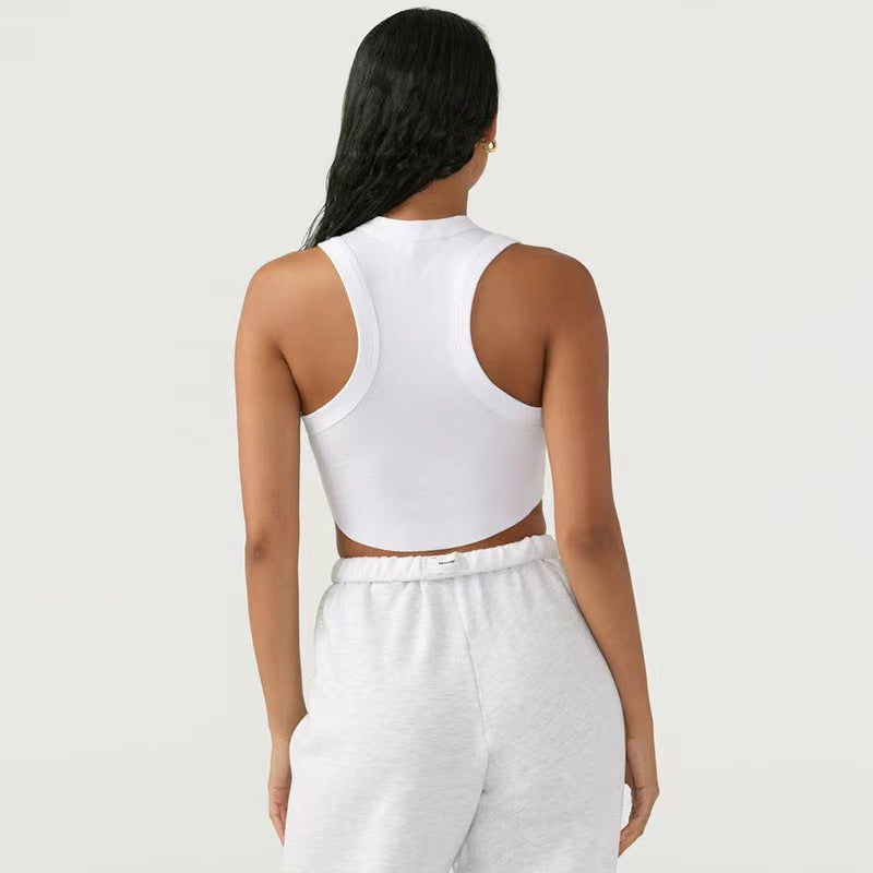 Camiseta deportiva sin mangas de secado rápido de color liso para mujer