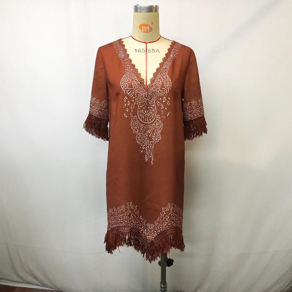 Vestido bohemio de manga corta con cuello en V y estampado para mujer
