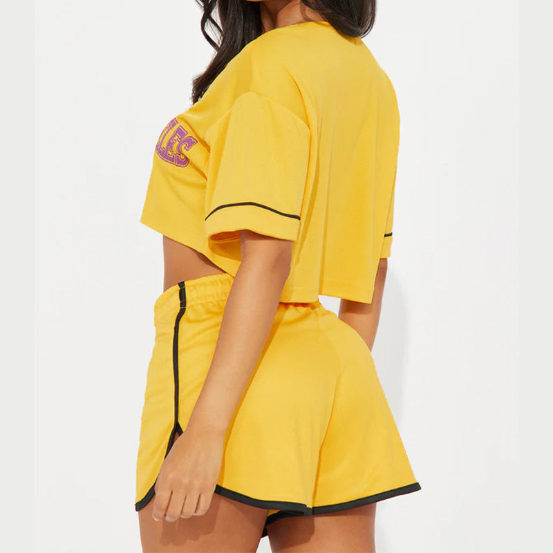 Ensemble haut et short décontractés à col en V et imprimé lettres pour femme
