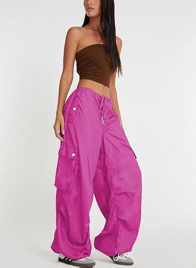 Pantalones casuales de color sólido con bolsillos y cordón para mujer