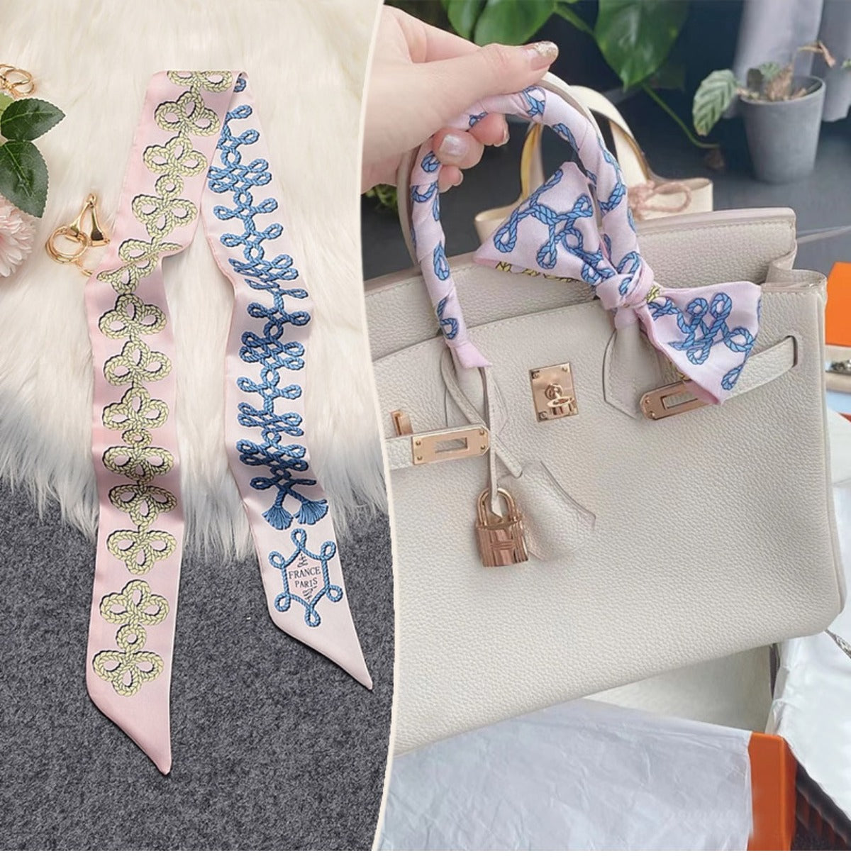Bufanda con asa para bolso con lazo estampado de moda