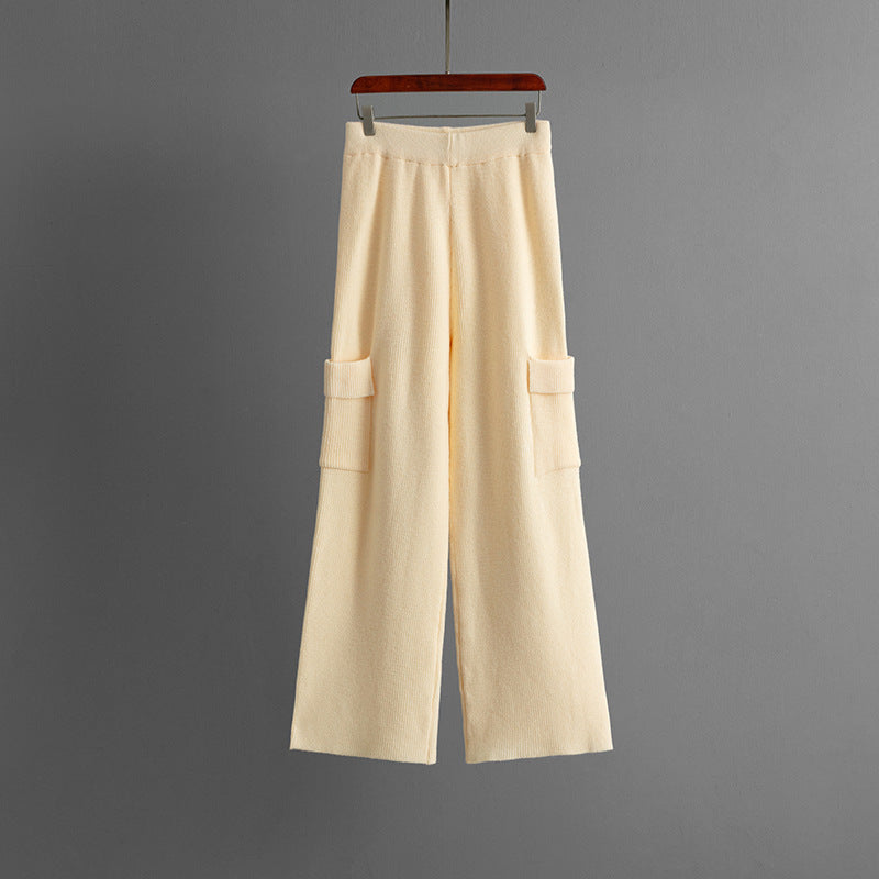 Conjunto de dos piezas de punto de color liso a la moda para mujer
