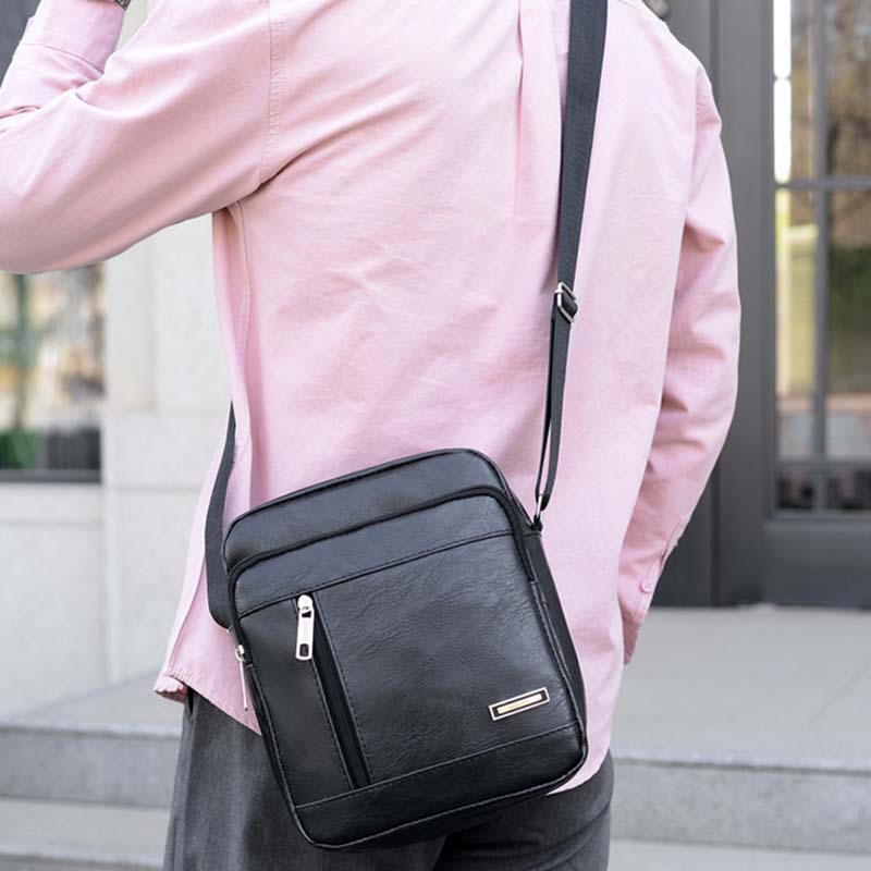 Bolso bandolera informal de PU para hombre, de moda y color liso.
