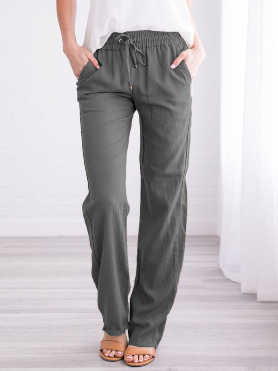 Women Casual Solid Color Cotton Linen Loose Pants